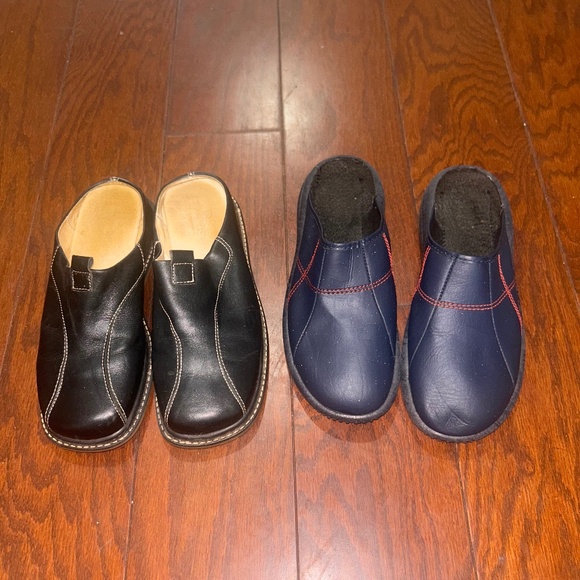 Lot of 2 slip on shoes women’s slides black leather and navy blue comfortable - Picture 1 of 15